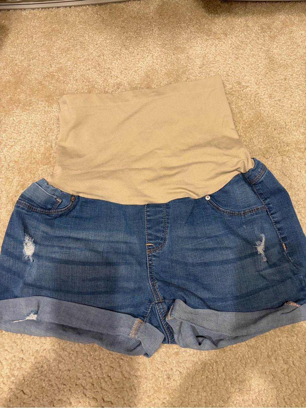 Maternity Denim Shorts with Beige Comfort Panel